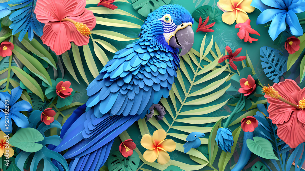 Fototapeta premium Wallpaper of a beautiful blue-colored parrot.
