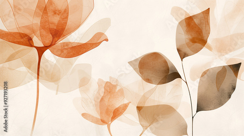 Minimalist fall texture background, Subtle overlapping plants outlines in soft earth tones