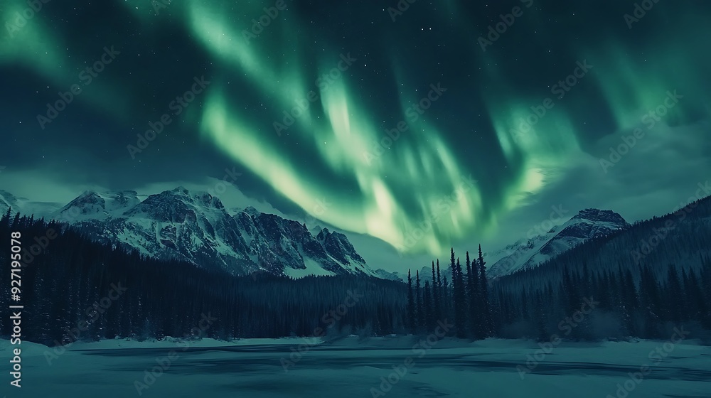 Fototapeta premium Northern Lights Over Snowy Mountains
