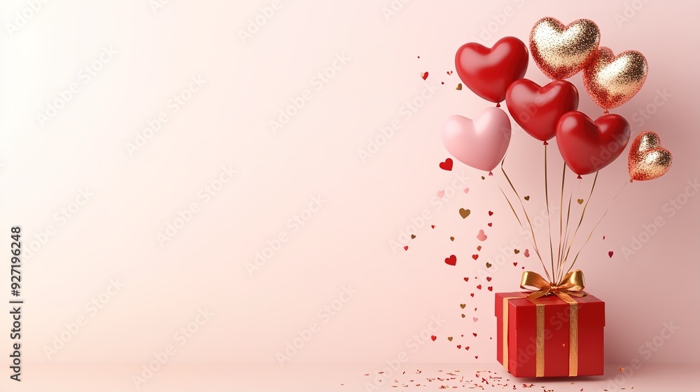 Obraz premium Valentines hearts with gift box.Vector symbols of love in shape of heart for Happy Valentine's Day. vector