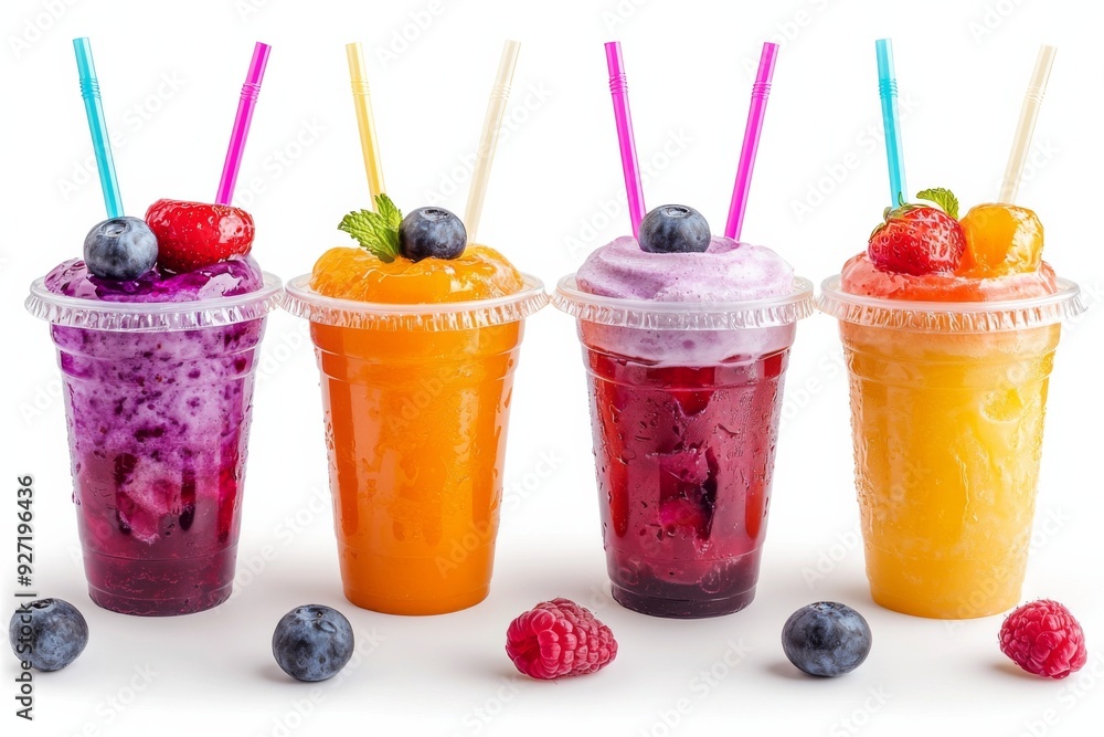 Juices and Floats in Plastic Cup on white background created with Generative AI Juices and Floats in Plastic Cup on white background created with Generative AI