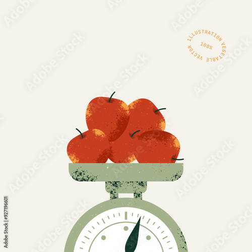 Retro scale with fresh apples. Vintage style illustration. 