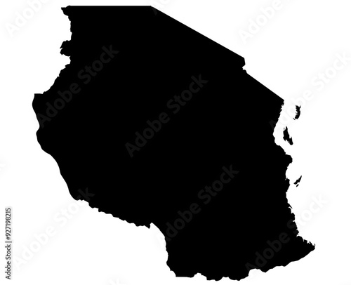 A contour map of Tanzania. Vector graphic illustration on a transparent background with black country's borders