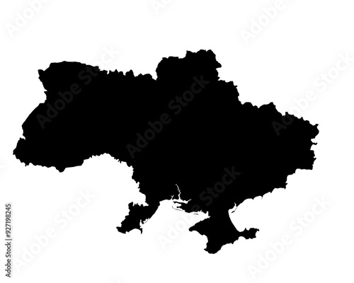 A contour map of Ukraine. Vector graphic illustration on a transparent background with black country's borders
