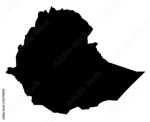 A contour map of Ethiopia. Vector graphic illustration on a transparent background with black country's borders