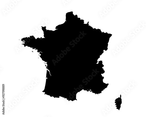 A contour map of France. Vector graphic illustration on a transparent background with black country's borders