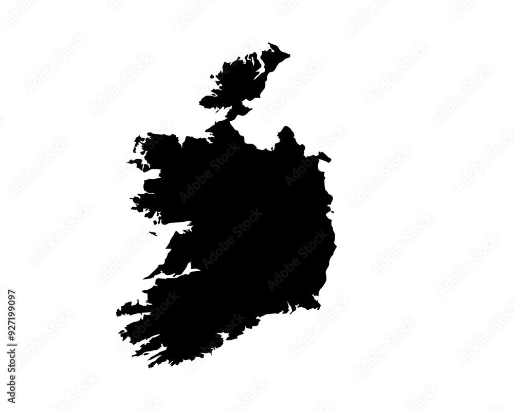 A contour map of Ireland. Vector graphic illustration on a transparent background with black country's borders A contour map of Ireland. Vector graphic illustration on a transparent background with black country's borders