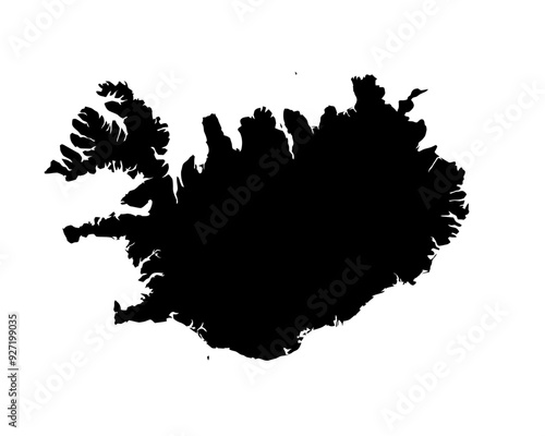 A contour map of Iceland. Vector graphic illustration on a transparent background with black country's borders