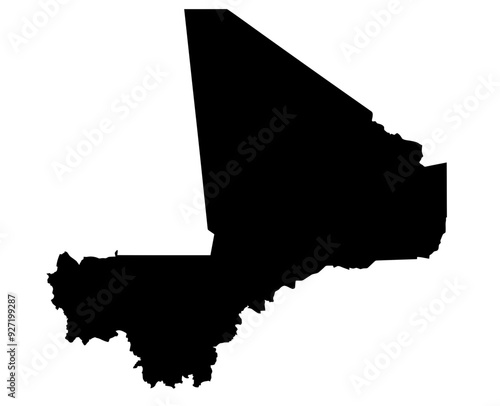 A contour map of Mali. Vector graphic illustration on a transparent background with black country's borders