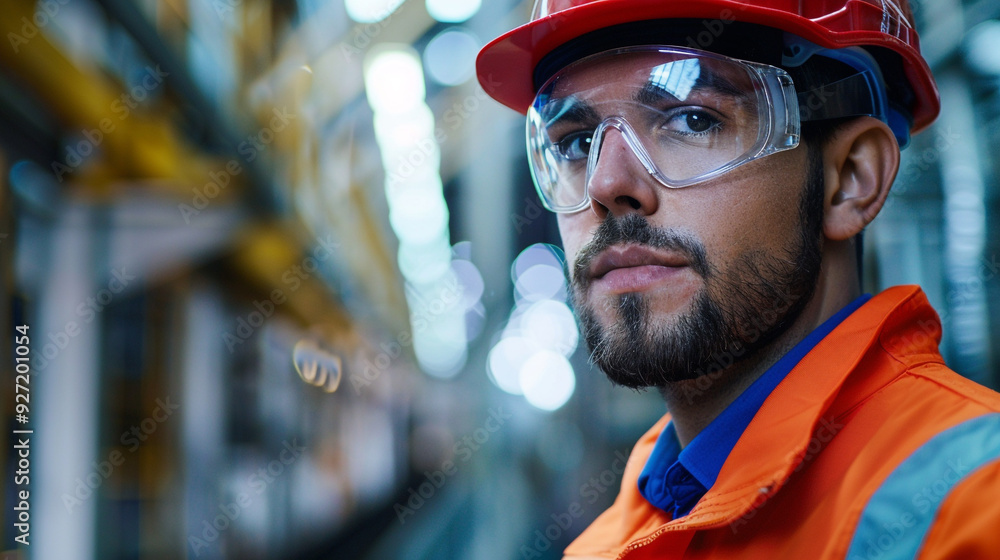an industrial worker equipped with safety glasses. an industrial worker equipped with safety glasses.