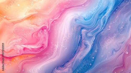 Abstract swirl painting with pink, blue and orange hues. Perfect for backgrounds, posters, or other creative projects.