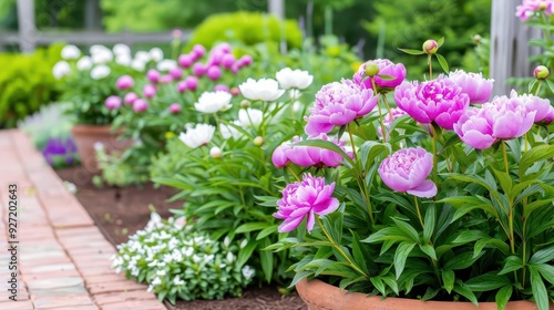 Wallpaper Mural Terrace garden adorned with fragrant peonies, lush and inviting Torontodigital.ca