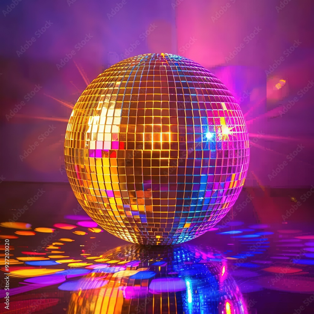 Fototapeta premium A colorful disco ball reflecting light in a vibrant atmosphere.