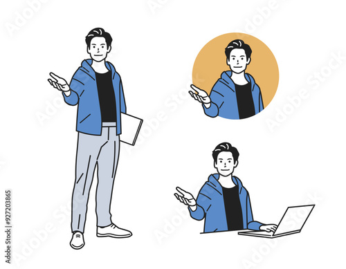 案内する男性_パーカーの立ち姿