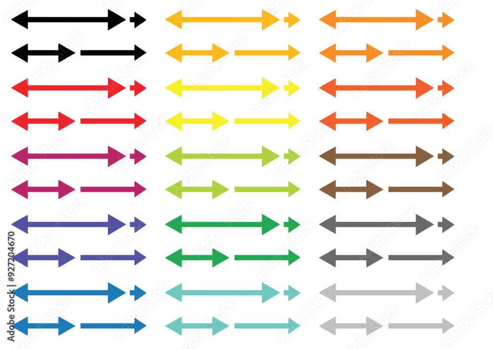 a grid of arrows pointing in both directions. There are five rows and six columns, making a total of 30 arrows. Each arrow is a different color a grid of arrows pointing in both directions. There are five rows and six columns, making a total of 30 arrows. Each arrow is a different color
