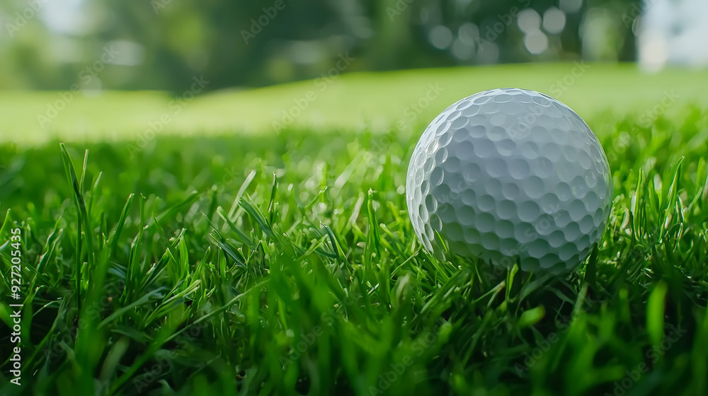 Close-Up of Golf Ball on Green Grass. Generative AI Close-Up of Golf Ball on Green Grass. Generative AI
