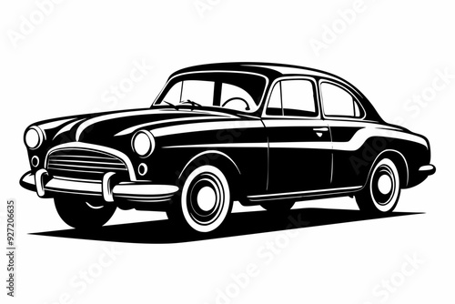 vintage car silhouette vector, retro car illustration