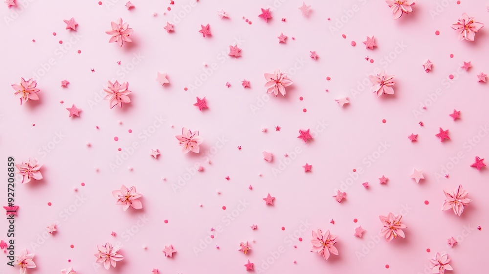 A pastel pink background adorned with various pink flowers and star shapes. A pastel pink background adorned with various pink flowers and star shapes.