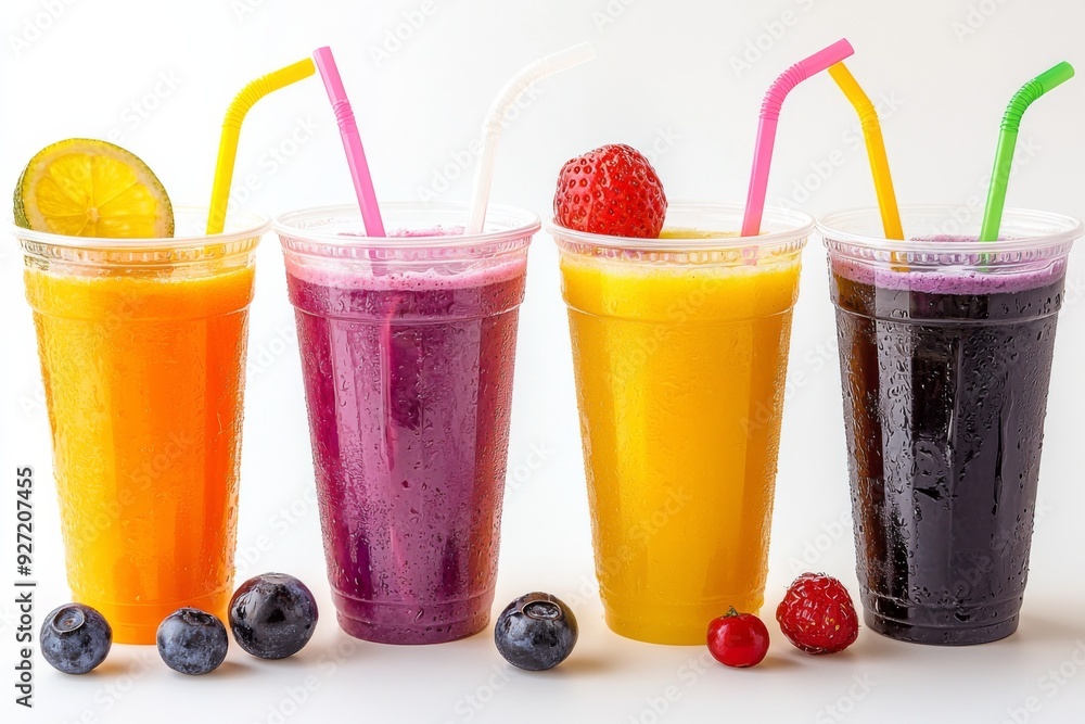 Juices and Floats in Plastic Cup on white background created with Generative AI Juices and Floats in Plastic Cup on white background created with Generative AI