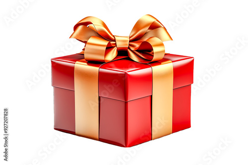 Obraz na płótnie Rote Geschenkbox mit einer festlichen goldenen Schleife, freigestellt vor transparentem Hintergrund, Generative AI w salonie