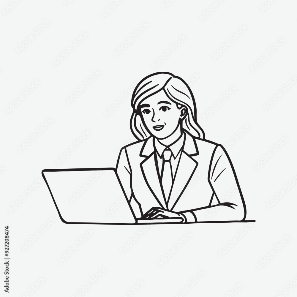 Person with laptop line art illustration vector silhoutette Person with laptop line art illustration vector silhoutette