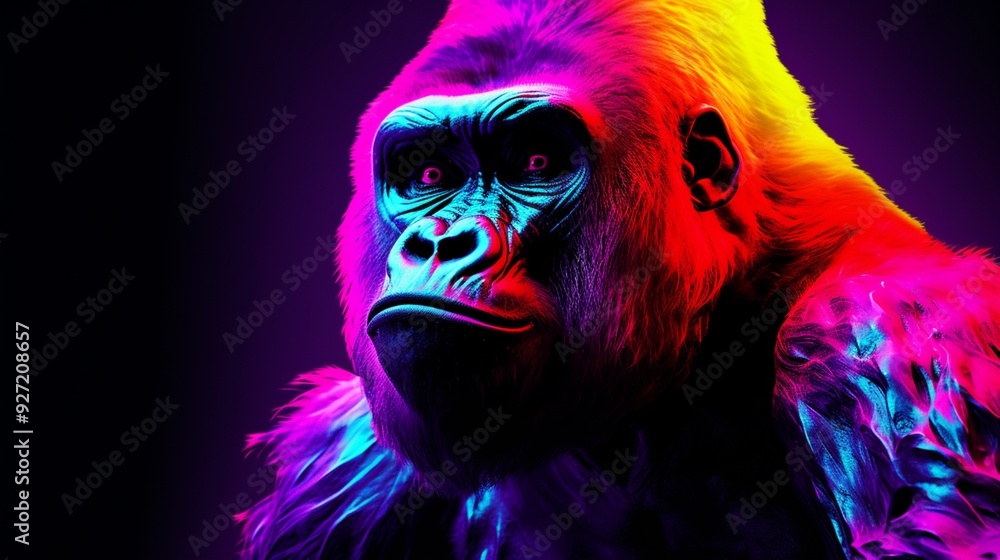 Abstract neon gorilla animal painting image Abstract neon gorilla animal painting image