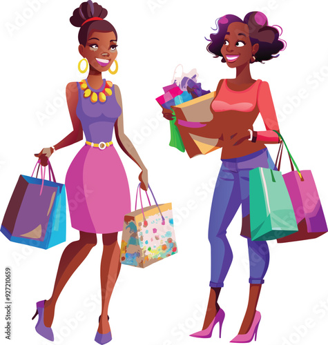 Black people shopping illustration, multicolor vector uses for various purpose