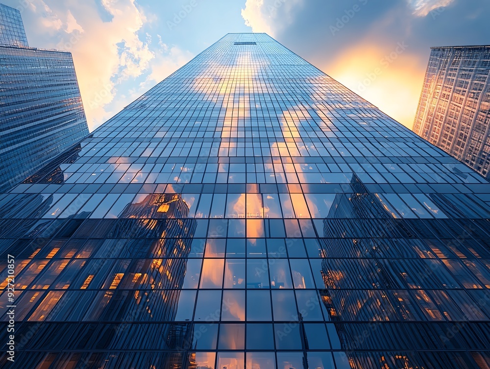 custom made wallpaper toronto digitalHighrise with reflective glass exterior, merging the city s skyline with the sky, creating a seamless visual blend Aesthetic Skyscraper Design, Reflective architecture