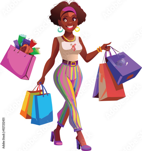 Black people shopping illustration, multicolor vector uses for various purpose