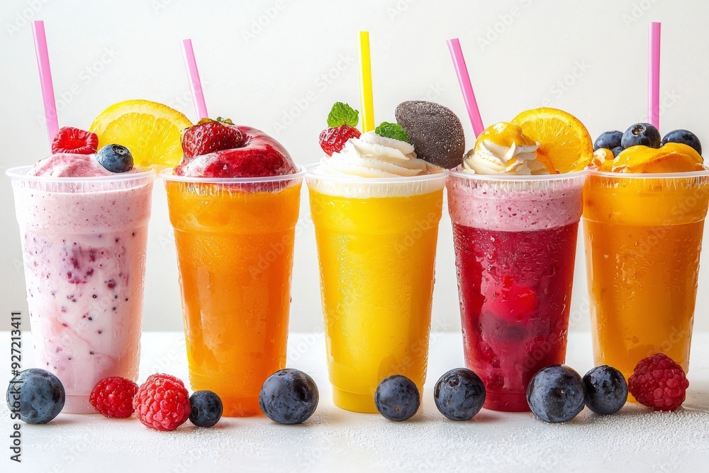 Juices and Floats in Plastic Cup on white background created with Generative AI Juices and Floats in Plastic Cup on white background created with Generative AI