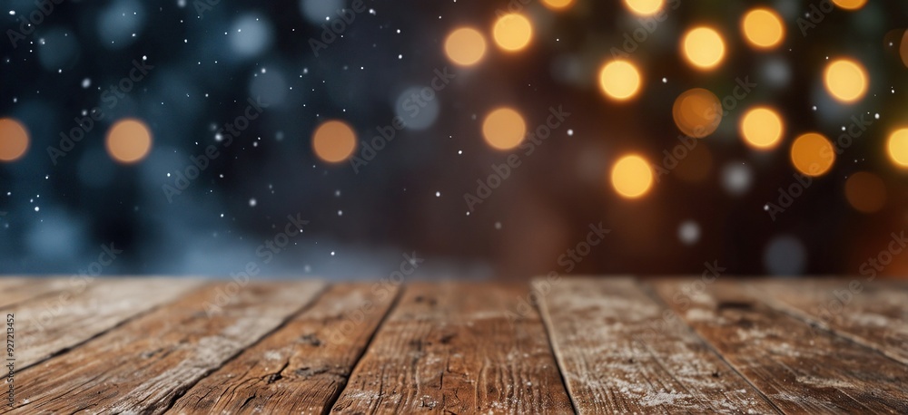 Empty wooden table in front of blurred winter festive background Empty wooden table in front of blurred winter festive background