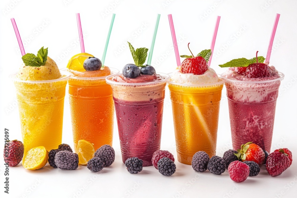 Juices and Floats in Plastic Cup on white background created with Generative AI Juices and Floats in Plastic Cup on white background created with Generative AI
