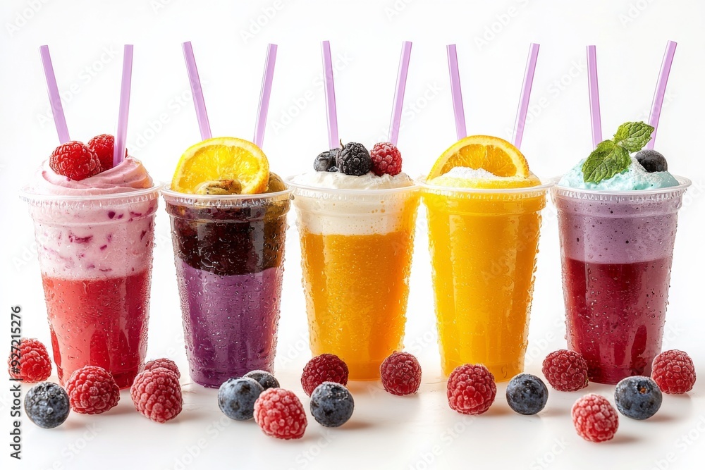 Juices and Floats in Plastic Cup on white background created with Generative AI Juices and Floats in Plastic Cup on white background created with Generative AI