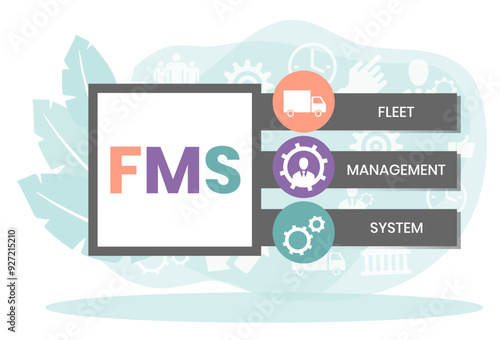 FMS - Fleet Management System acronym. business concept background. Vector illustration with keywords and icons. Lettering illustration with icons for web banner, flyer, landing