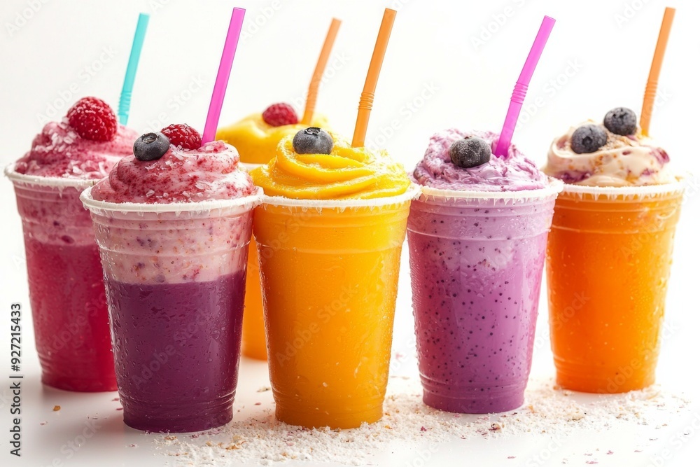 Juices and Floats in Plastic Cup on white background created with Generative AI Juices and Floats in Plastic Cup on white background created with Generative AI