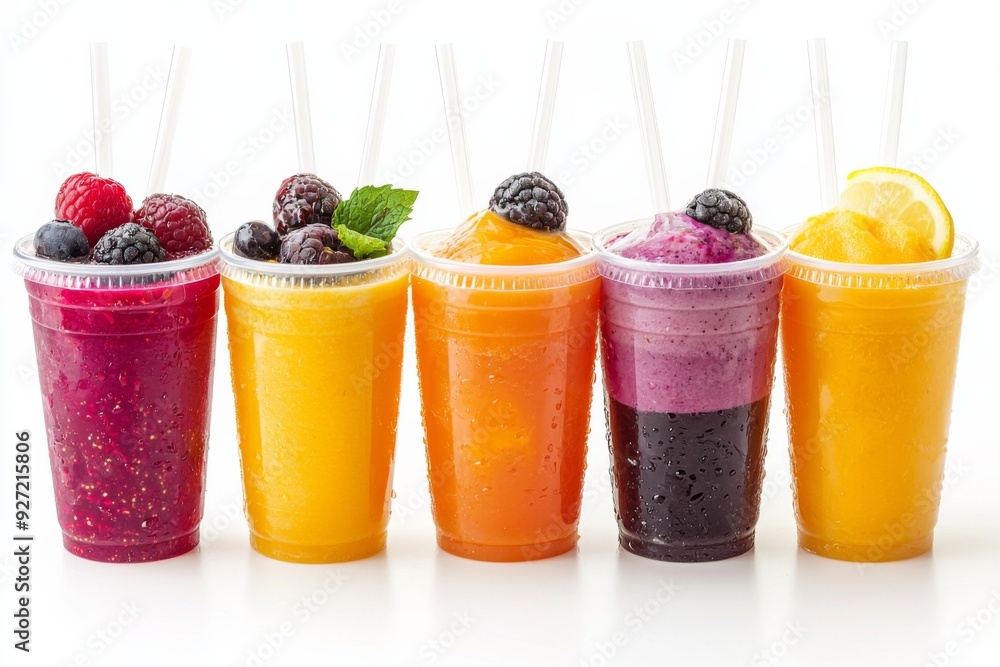 Juices and Floats in Plastic Cup on white background created with Generative AI