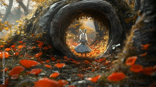 Alice s Magical Journey Down the Rabbit Hole into Wonderland s Ethereal Landscape photo