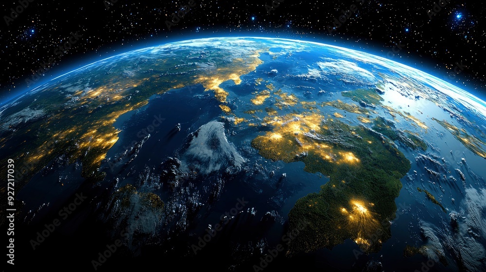 Obraz premium Earth from Space with City Lights at Night