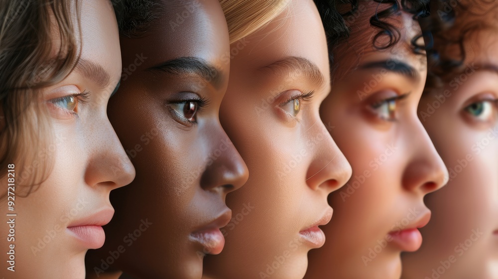 Five individuals of diverse backgrounds stand in a row, their faces reflecting unity and collective strength, captured in soft, flattering light. Five individuals of diverse backgrounds stand in a row, their faces reflecting unity and collective strength, captured in soft, flattering light.