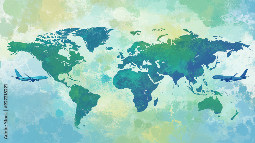 Airplane path in dotted line shape on world map Airplane path in dotted line shape on world map