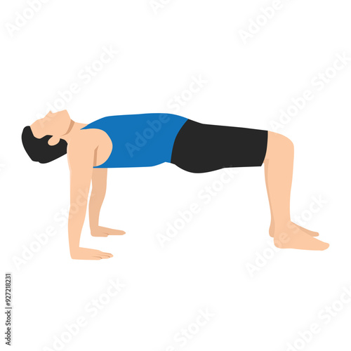 Man staying in a Reverse Table Top posture or Ardha Purvottanasana pose. Flat vector illustration isolated on white background