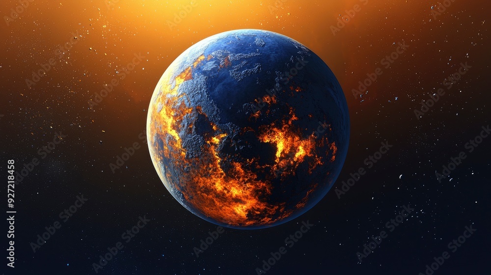 Burning Planet Earth in Space Burning Planet Earth in Space