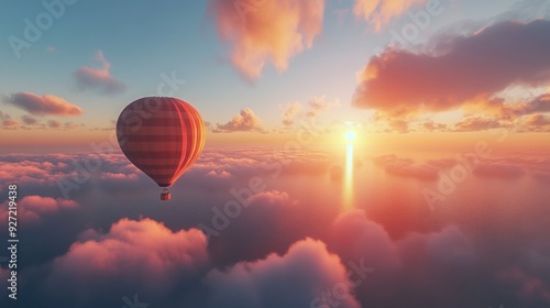 Hot Air Balloon Soaring Above the Clouds at Sunset