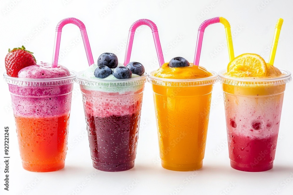 Juices and Floats in Plastic Cup on white background created with Generative AI Juices and Floats in Plastic Cup on white background created with Generative AI