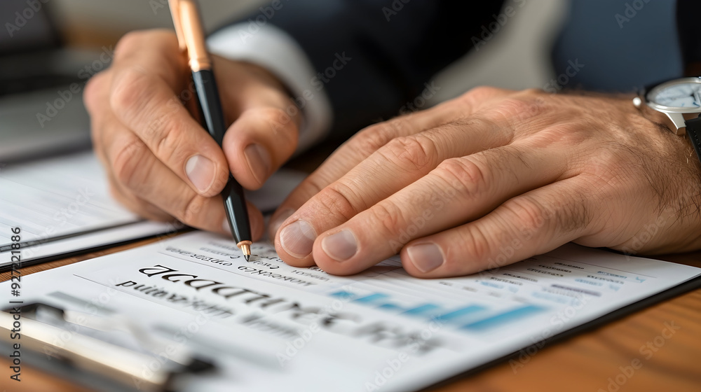 Closeup of a Person's Hand Signing a Document with a Gold Pen - Photo Closeup of a Person's Hand Signing a Document with a Gold Pen - Photo