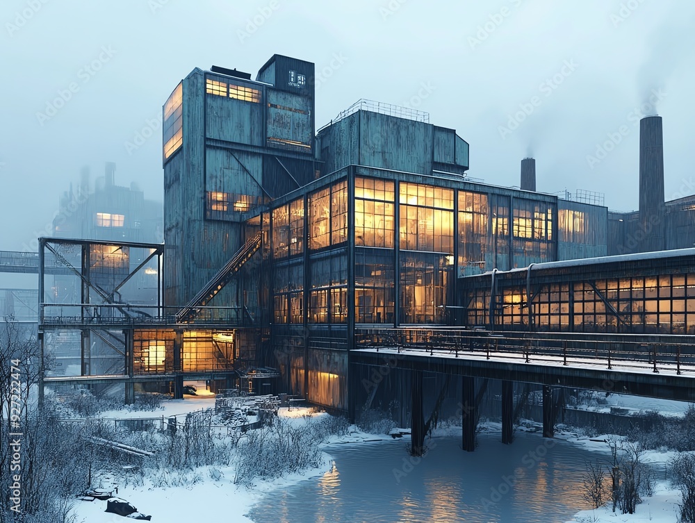 Factory with a modular design, set within a contemporary cityscape focused on adaptability and growth Cityscape Contemporary Factory, Modular factory Factory with a modular design, set within a contemporary cityscape focused on adaptability and growth Cityscape Contemporary Factory, Modular factory