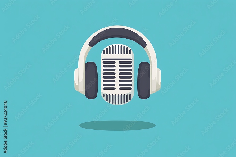 Podcast colored icon. Microphone and headphones. Podcast colored icon. Microphone and headphones.