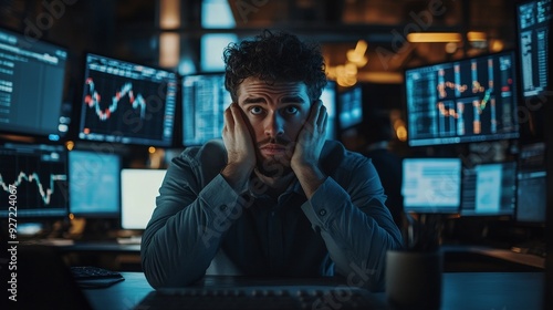 Stressed trader reacting to sudden stock market collapse