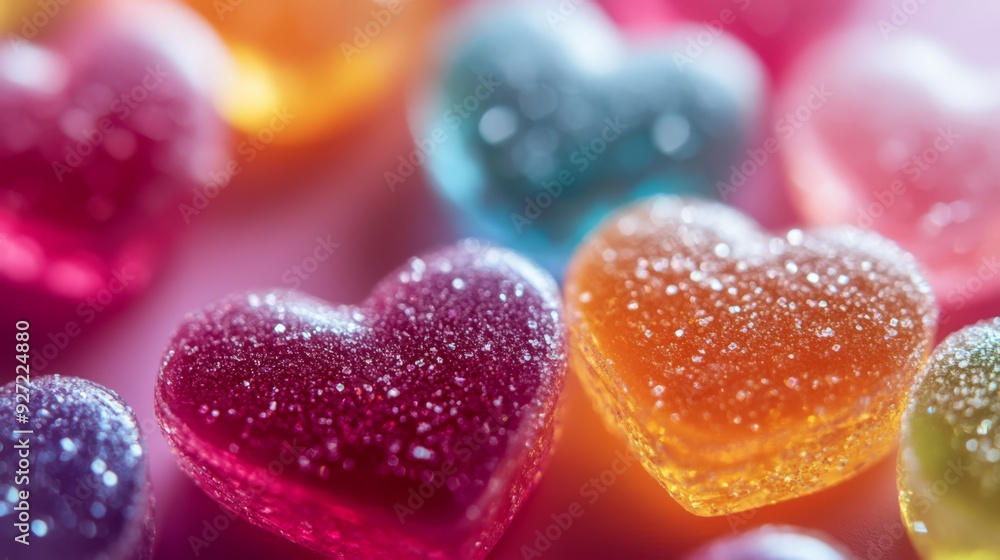 Colorful Heart-Shaped Gummy Candies Close-Up Colorful Heart-Shaped Gummy Candies Close-Up