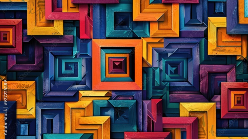 Abstract geometric seamless pattern with intricate squares and vivid hues, bold and stylish Abstract geometric seamless pattern with intricate squares and vivid hues, bold and stylish